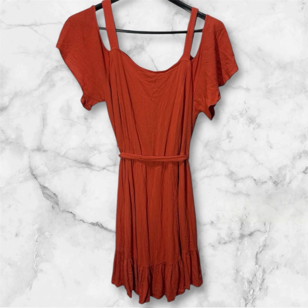 City‎ Chic 20 Orange Coral Cold Shoulder Crinkle Dress